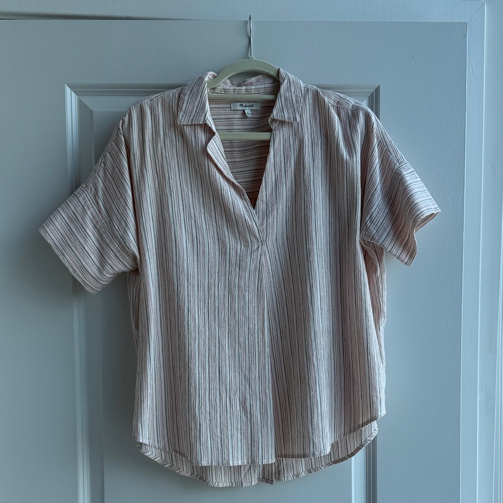 Madewell Pink and White Striped Blouse